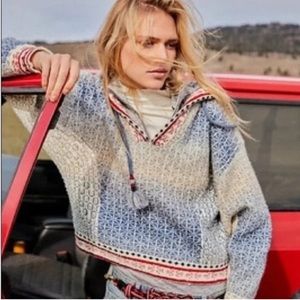 Anthropologie Pilcro Boxy Abstract Hooded Knit Oversized Sweater Boho Cozy Small